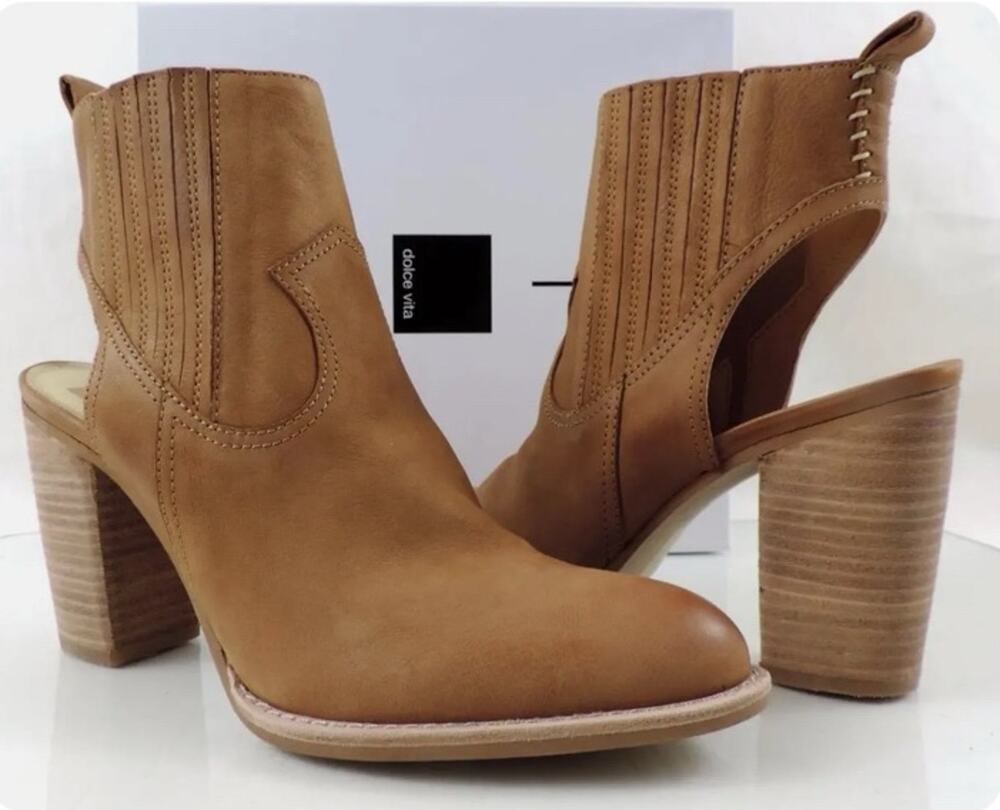 DOLCE VITA Jasper Brown Leather Western Ankle Booties Boots size 8